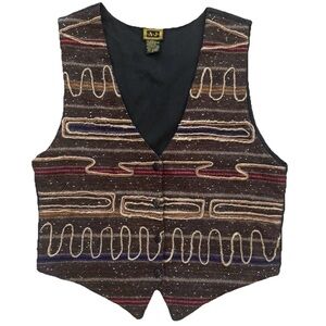 Vintage 90s Southwestern Boho Embroidered Wool Vest Medium